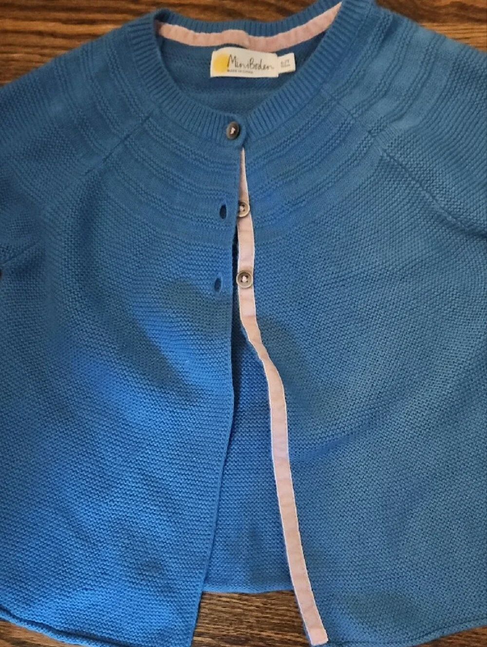 Mini Boden Bright Blue Girls' Knit Cardigan with Pink Trim
